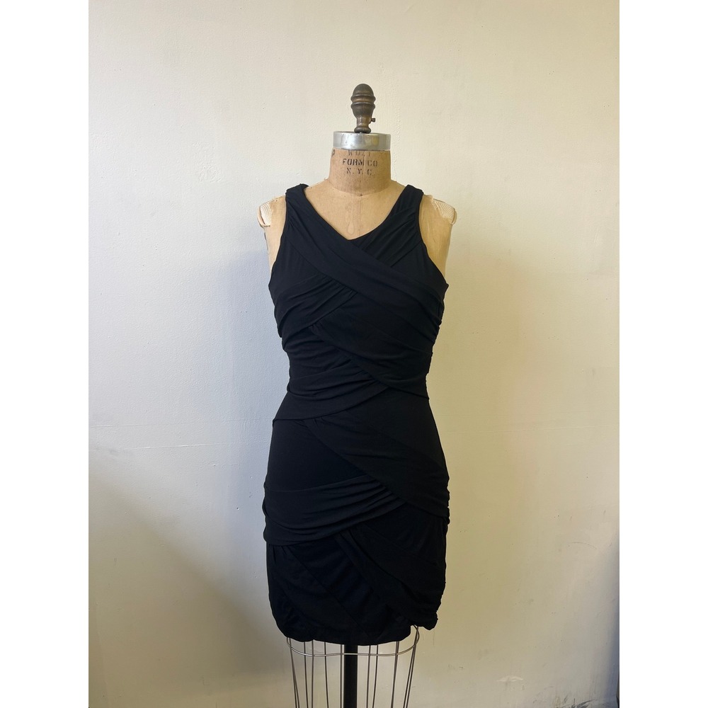 Cynthia Steffe Black Ruched Bandage Bodycon Mini Dress XS Sleeveless Crossover